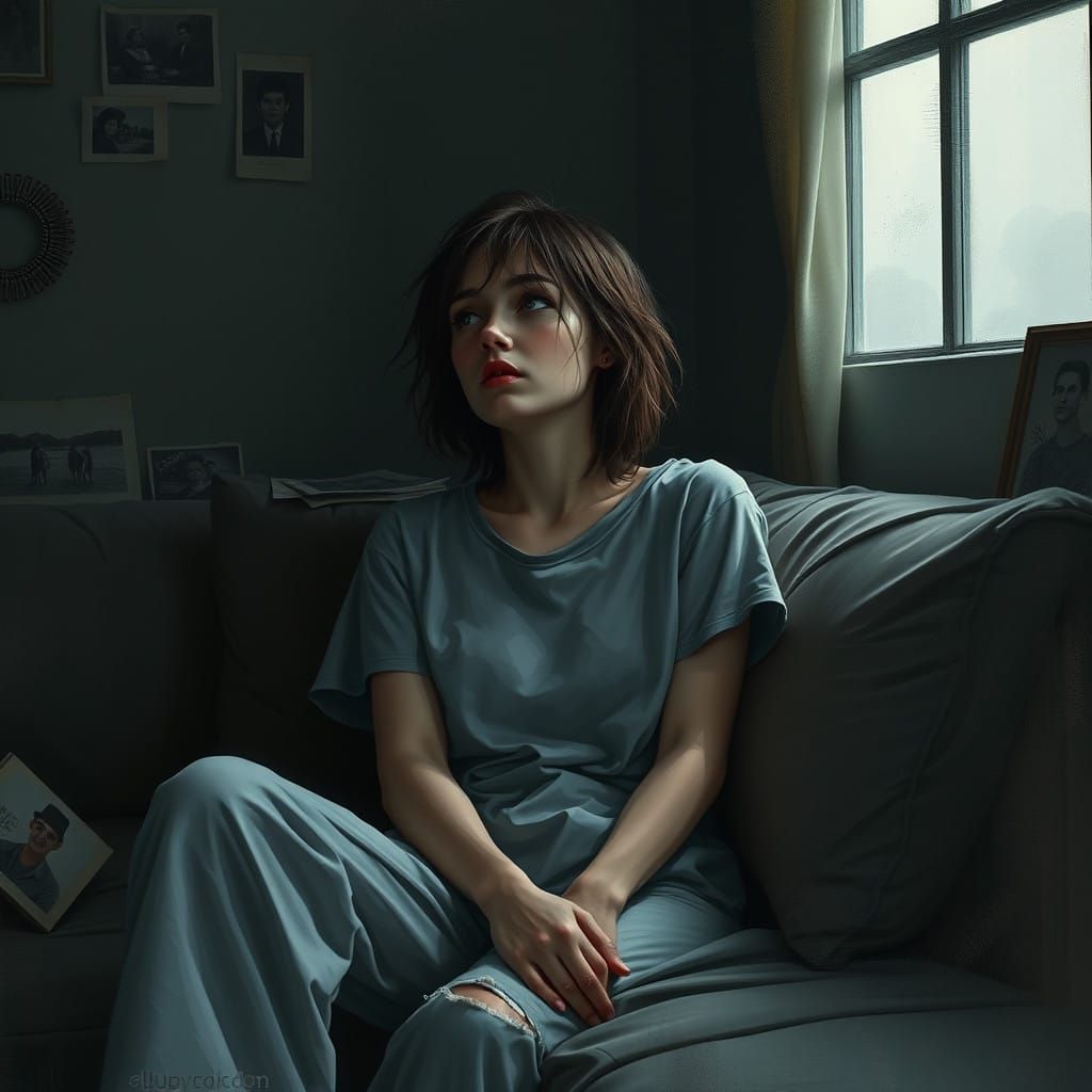 A Lone Woman Lost in Thought and Longing