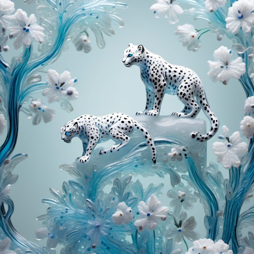 Luminous Crystal Snow Leopard Glass Art