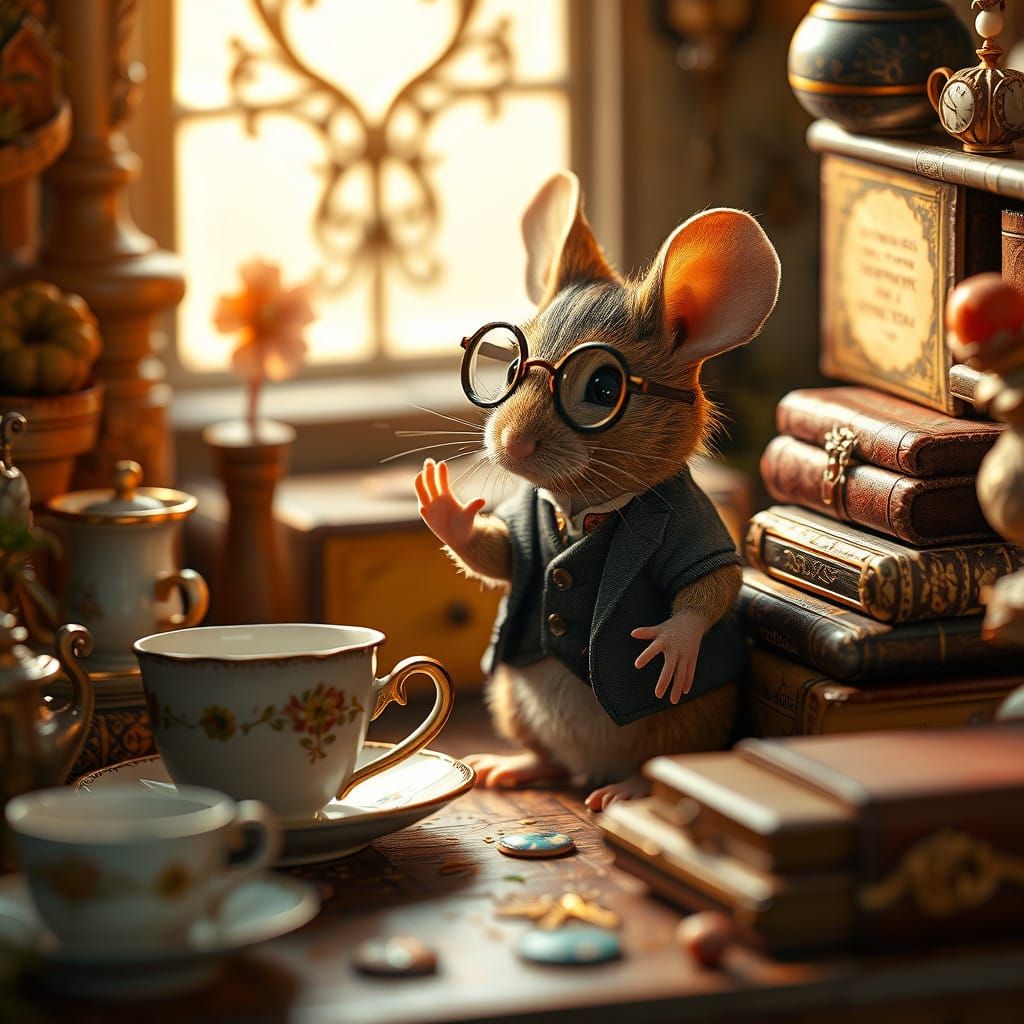 Whimsical Mouse Explores 19th-Century Dollhouse