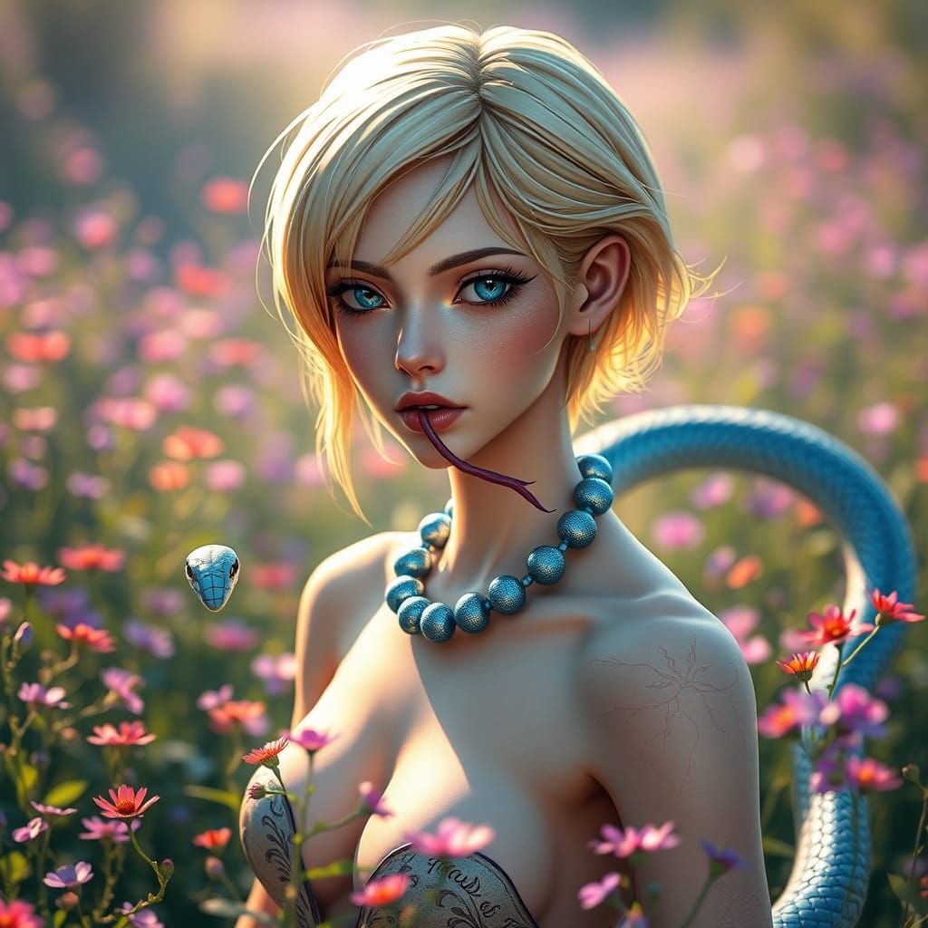 Serpentine Princess in Vibrant Floral Realm