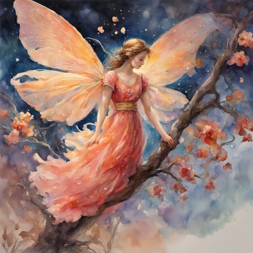 Radiant Fairy at Dawn Watercolor Painting