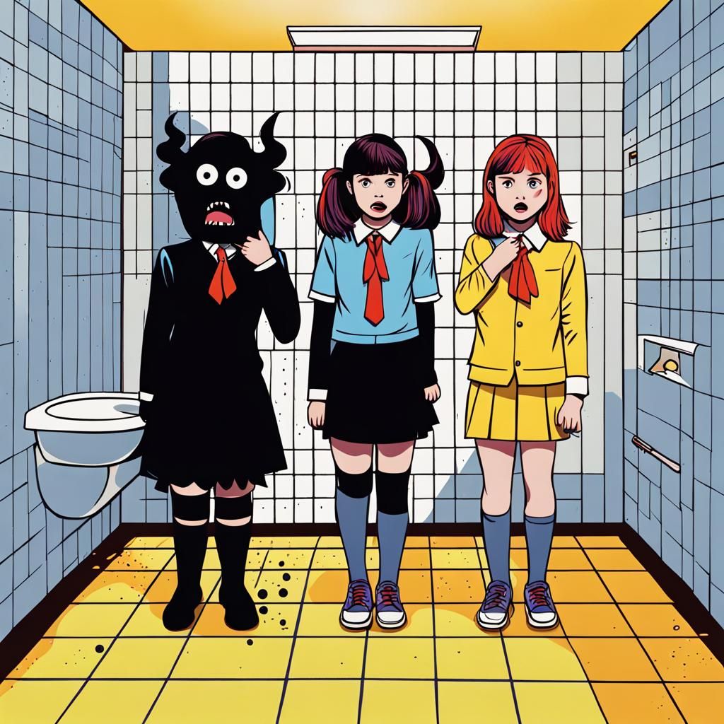 Schoolgirls Trapped with Monster, Pop Art Style