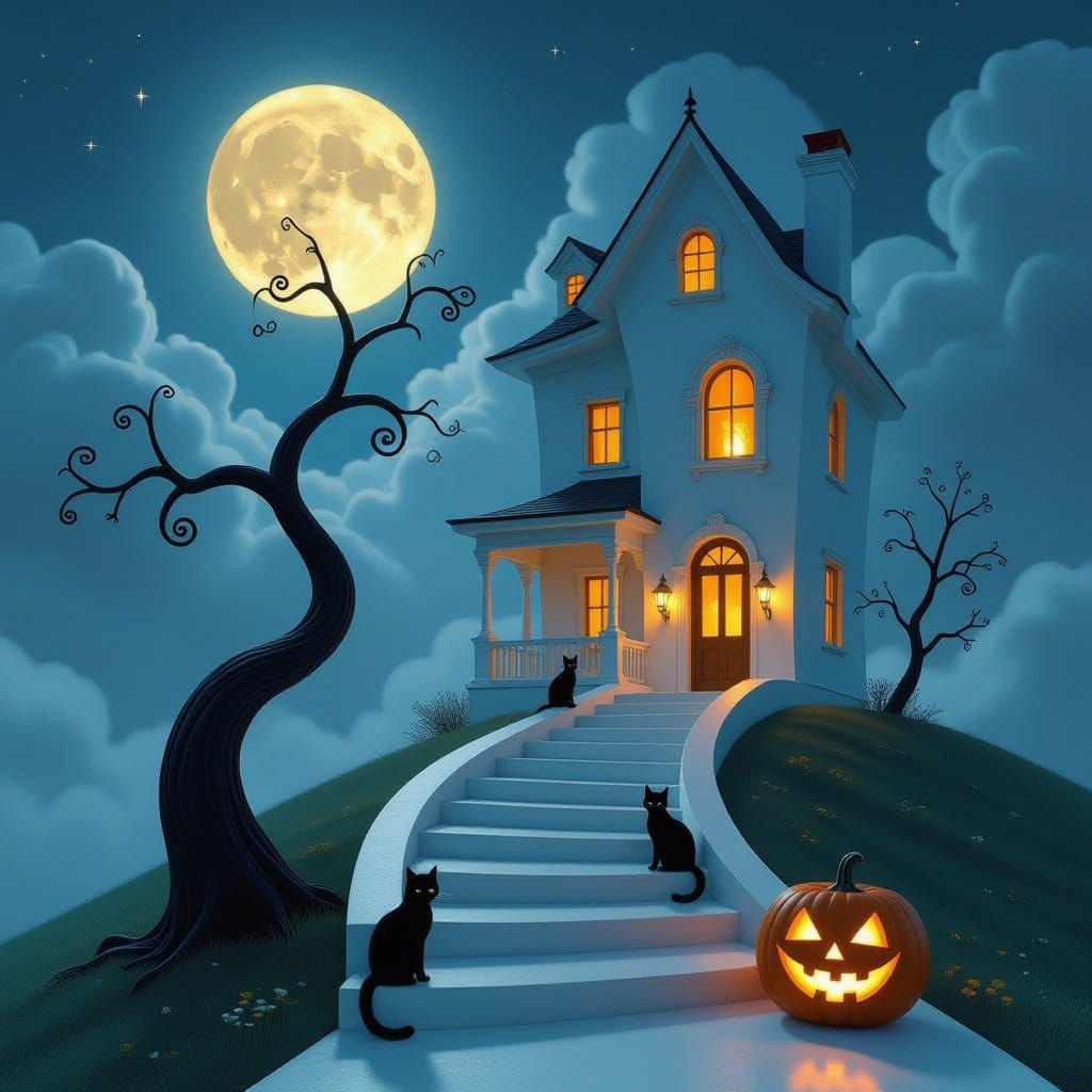 A surreal Halloween night scene.