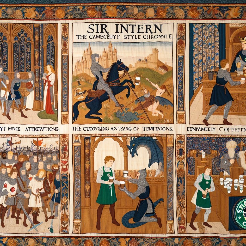 Sir Intern's Starbucks Quest: A Medieval Tapestry