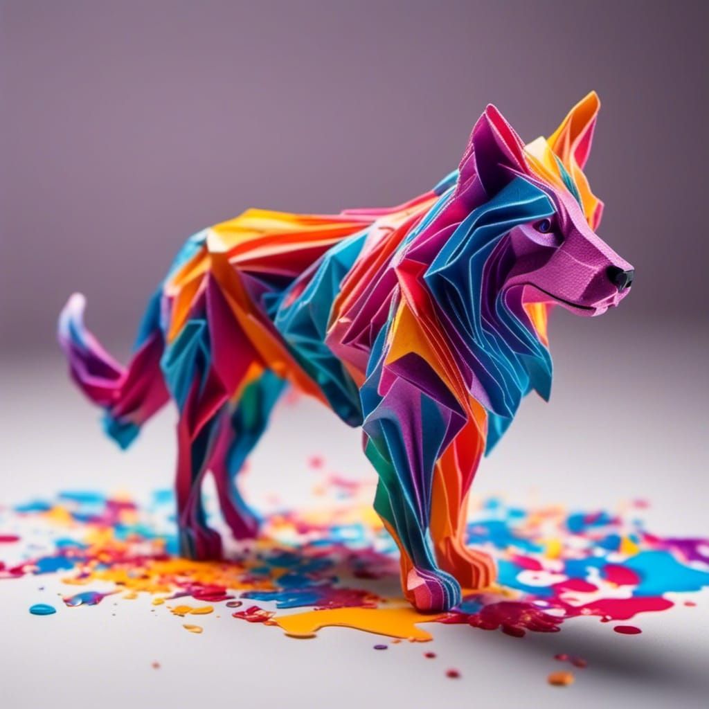 Colorful 3D Printed Dog with Ink Splash