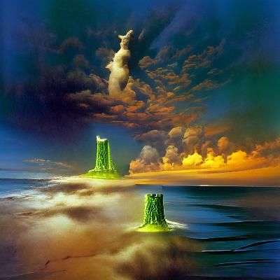 Green Ocean Towers in Science Fiction Style