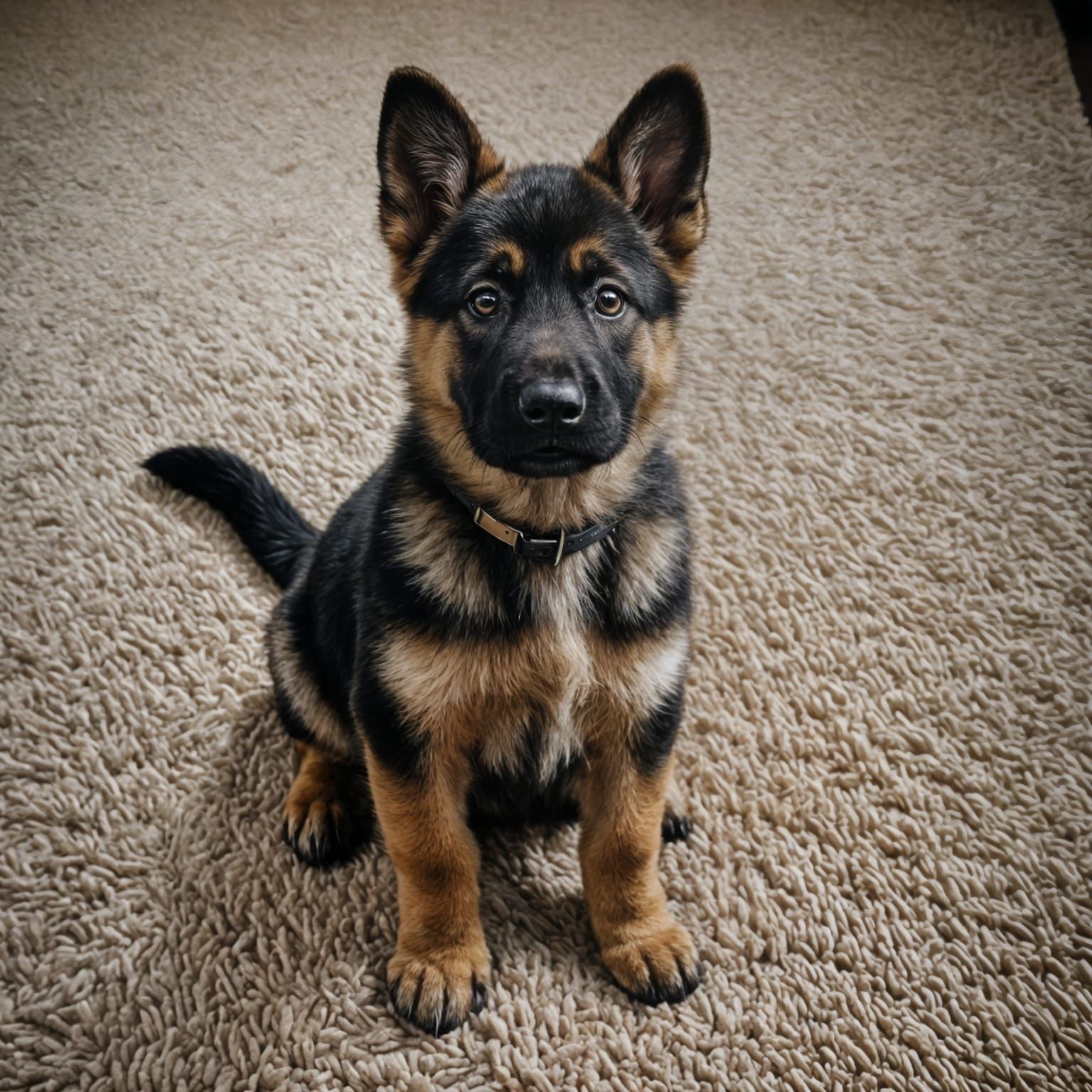 German Shepherd Puppy with Expressive Eyes, Dramatic Lightin...