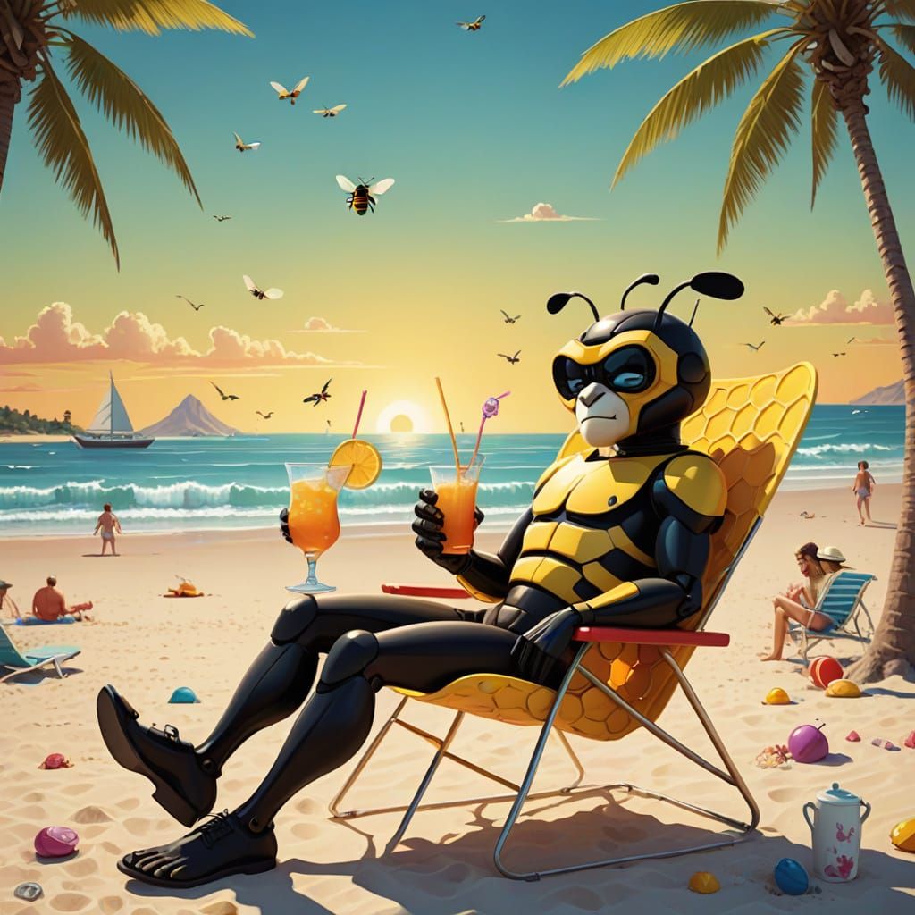 Bee in a Beachside Honeycomb Haven