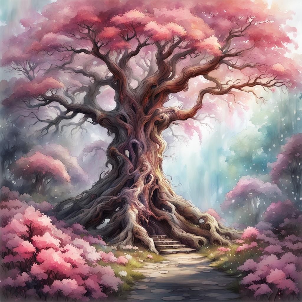 Flamboyant Tree in Spring: Digital Watercolor Painting