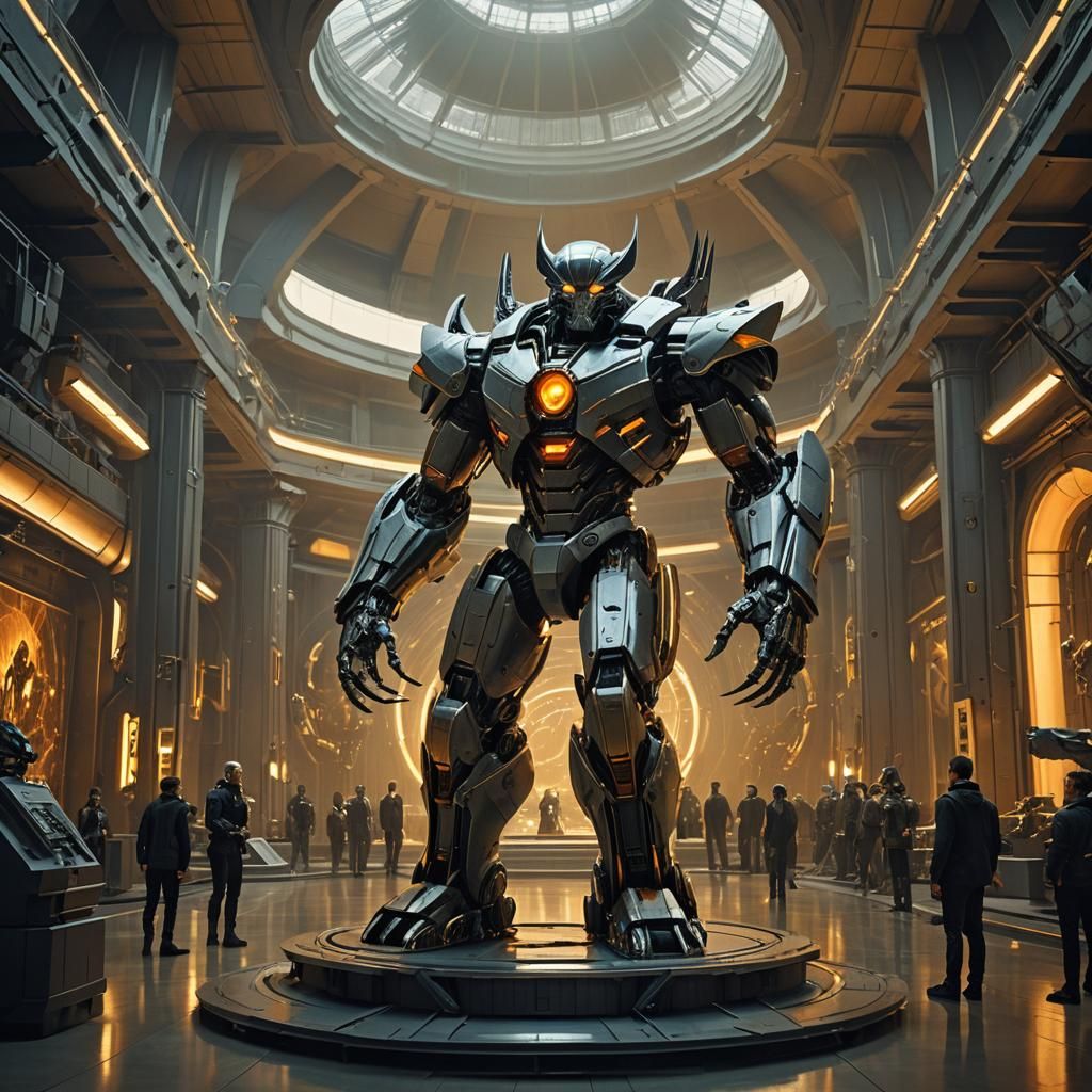 Wolverine Robot in Futuristic Museum, Matte Painting