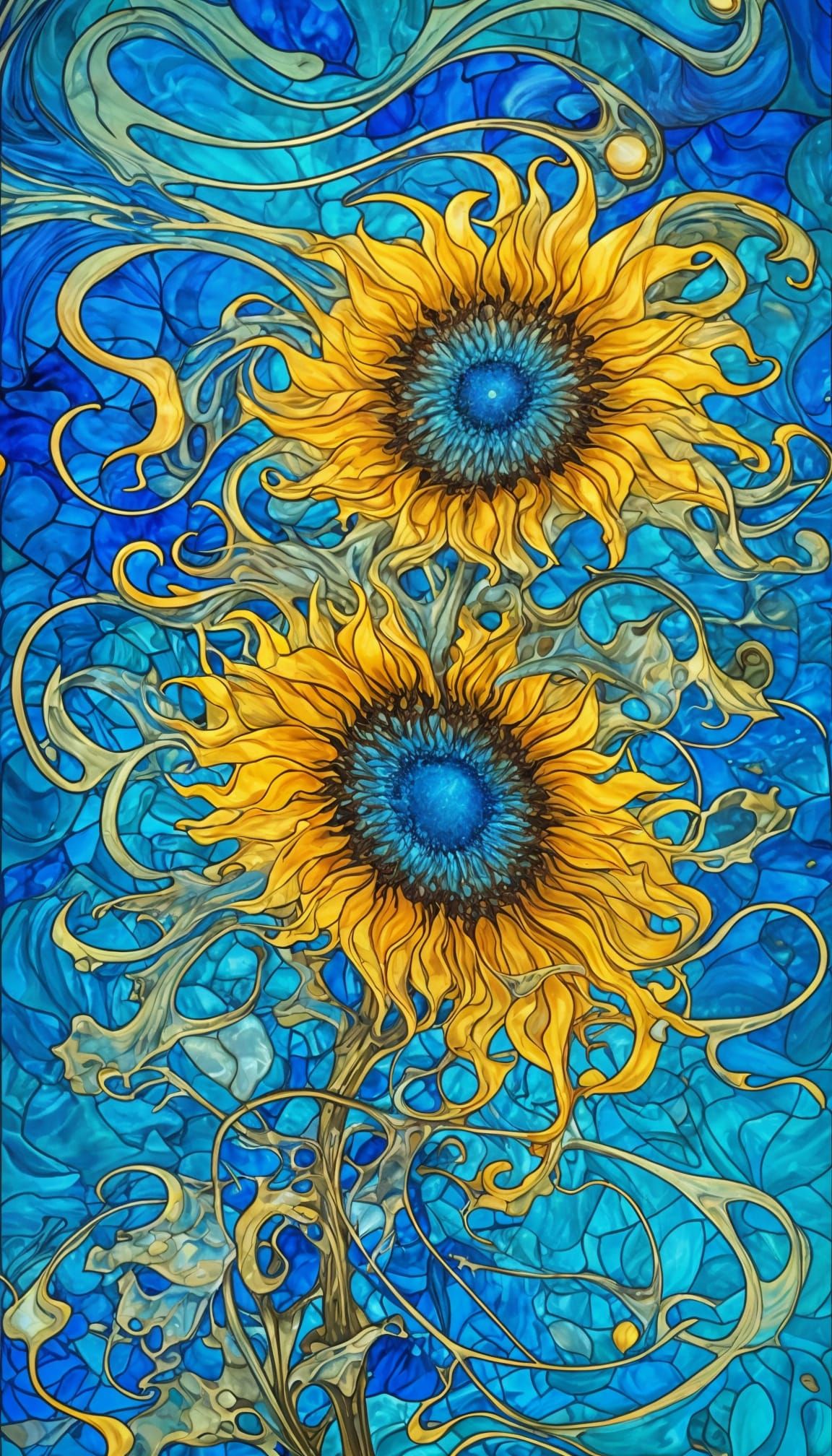 Magical Sunflower Liquid: An Intricate Stained Glass Masterp...