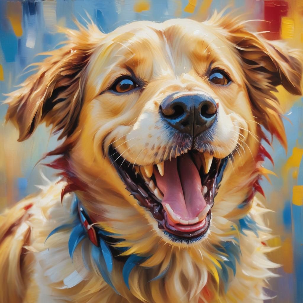 Happy Dog Portrait in Vibrant Oil Painting Style