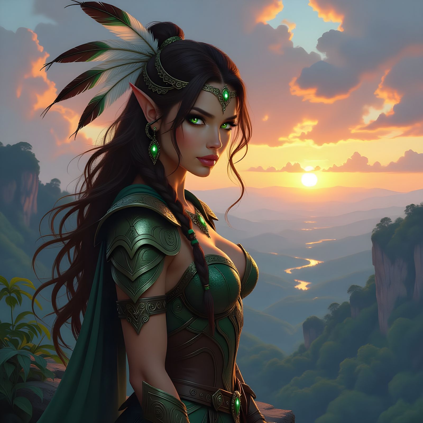 Elf Woman in Rainforest Valley: Fantasy Art
