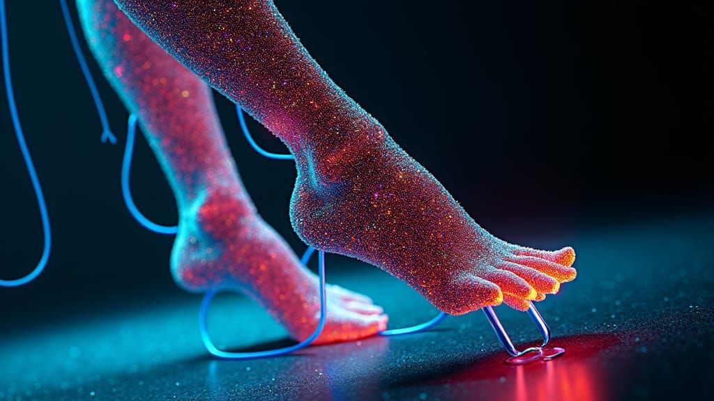 Bionic Leg with Iridescent Colors in Futuristic Style