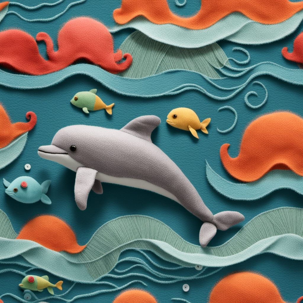 Felt Ocean Scene with Dolphin in Pixar Style