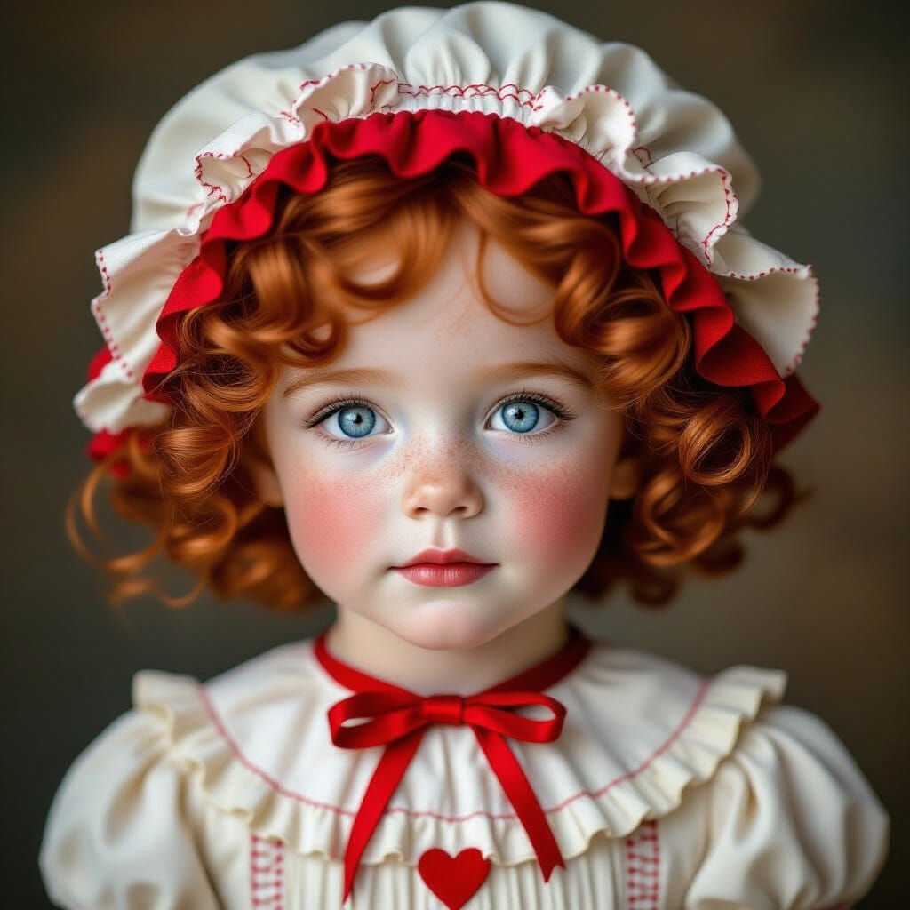 Raggedy Ann Doll Girl with Red Hair and Bonnet
