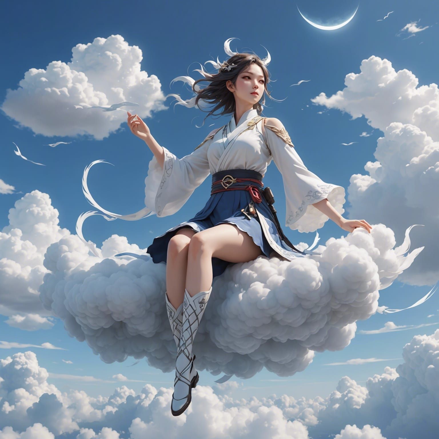 Anime Style Wind Spirit on Cloud