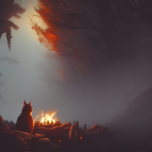 Fiery Feline: A Dark Fantasy Digital Masterpiece