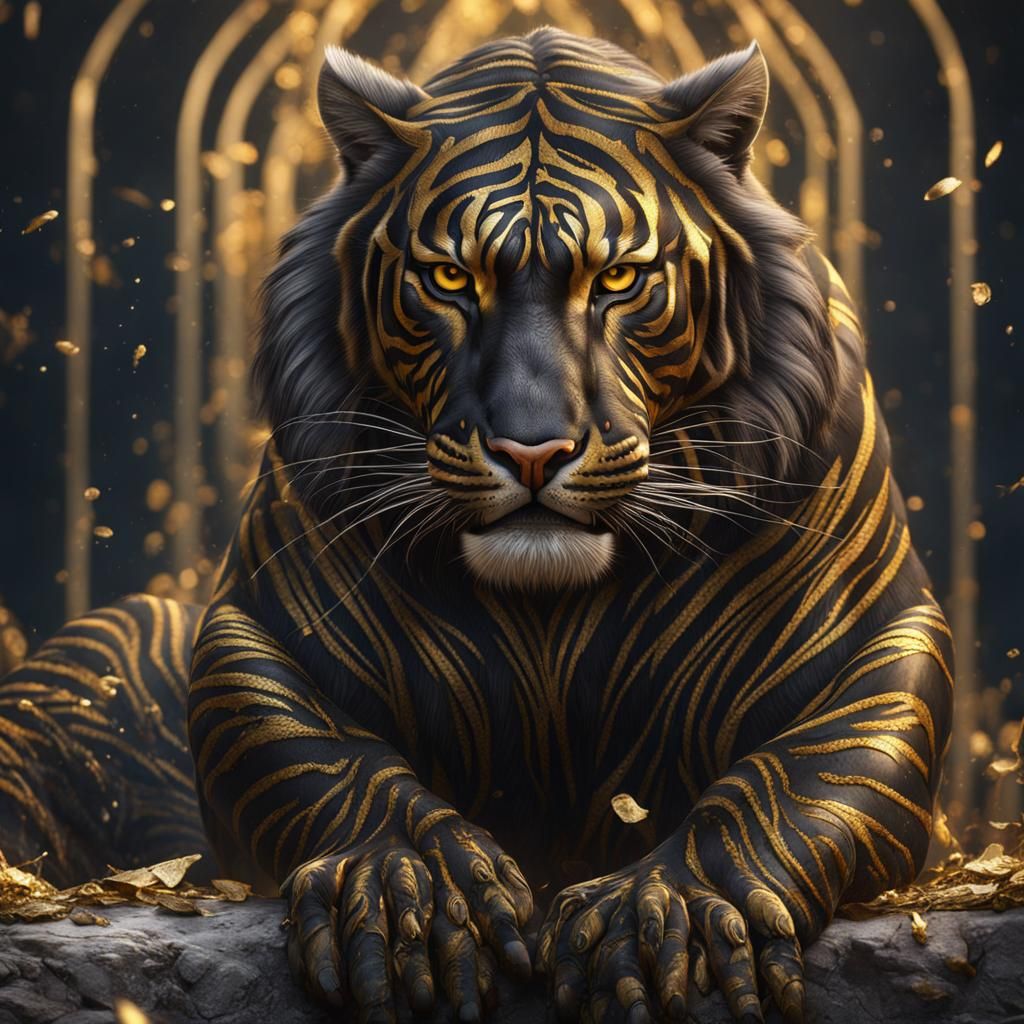 Mighty Black and Gold Tiger: Fantasy Concept Art