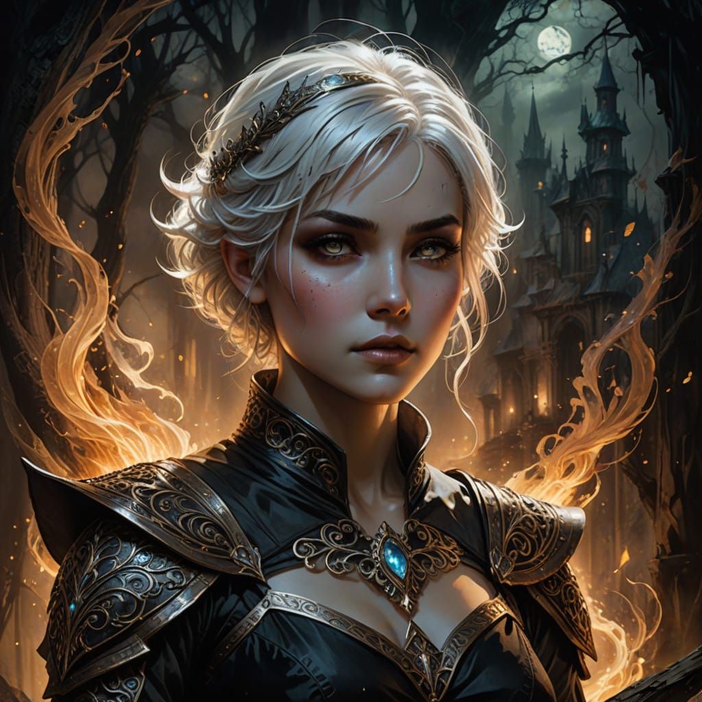 Mystical Sorceress in Dark, Ethereal Setting