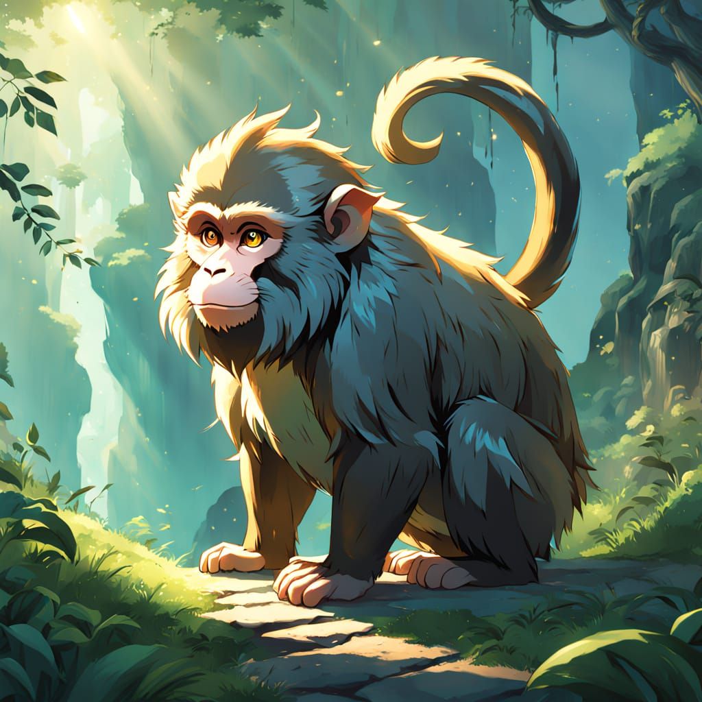 Majestic Anthropomorphic Monkey with Horns and Slender Tail ...