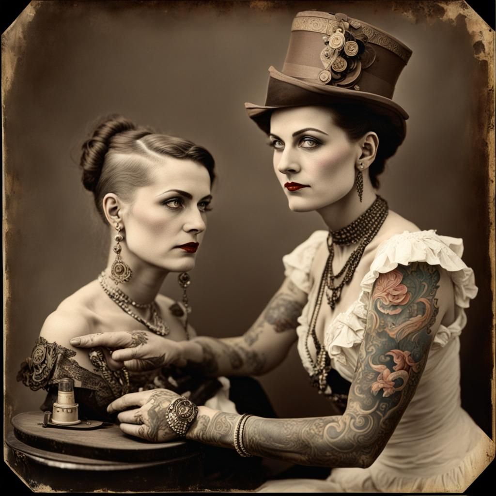 Steampunk Tattooed Lady and Automaton Art