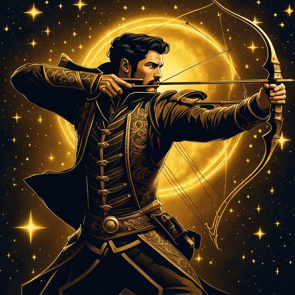 Steampunk Archer in Starry Night Pencil Sketch