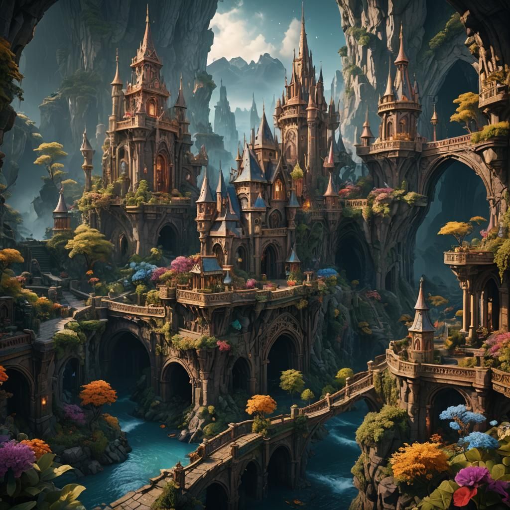 Fantastical Cityscape in Detailed Matte Painting Style