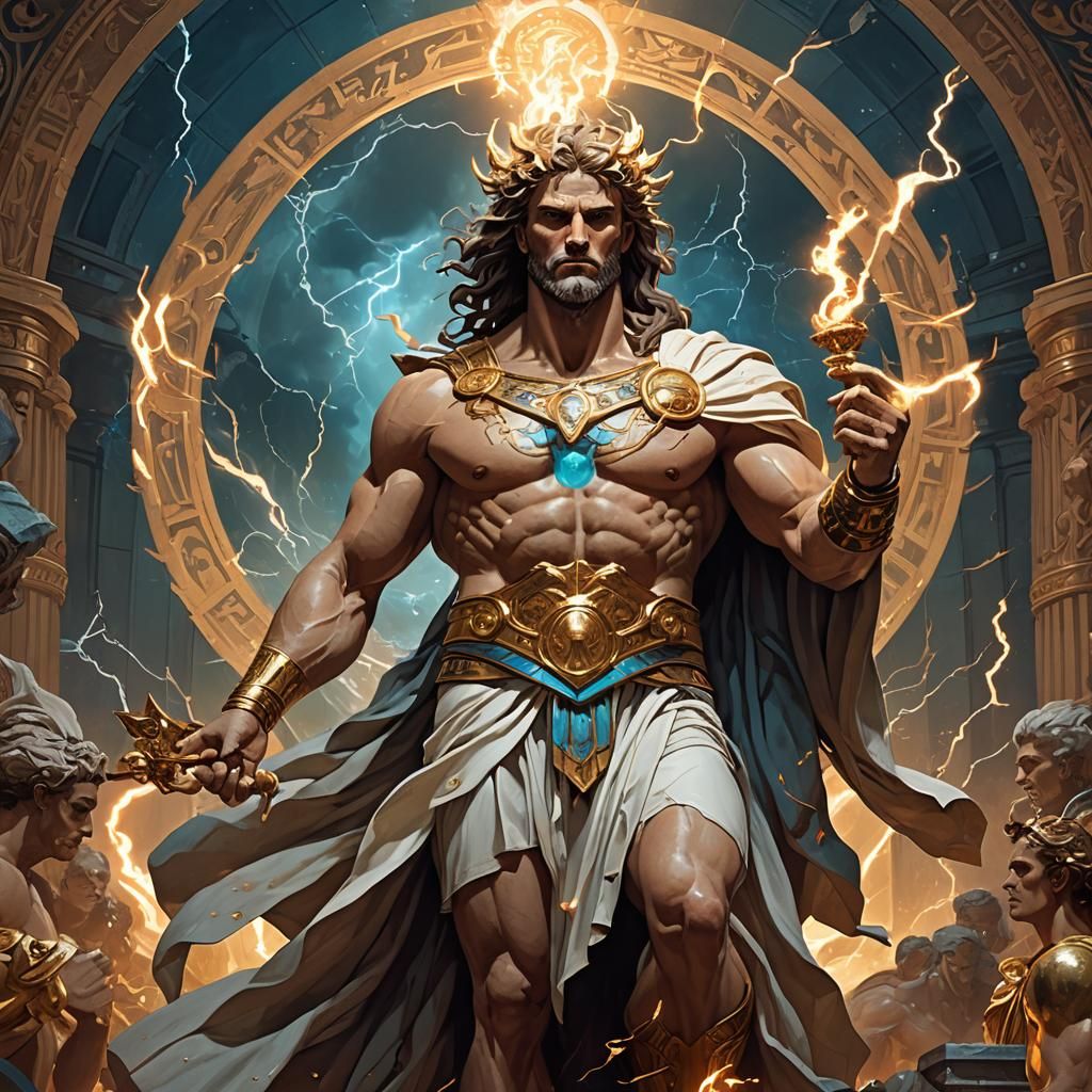 Aetherion: Young God of Lightning in Art Nouveau Style