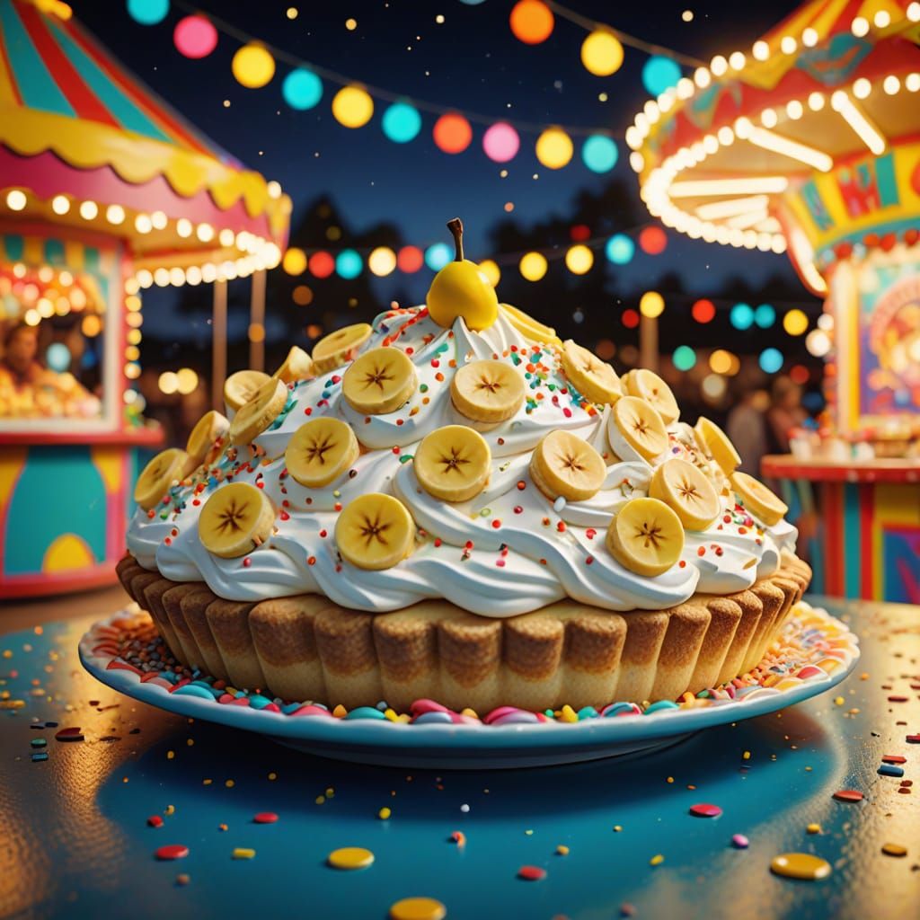 Whimsical Carnival Nightlife with Glowing Pie
