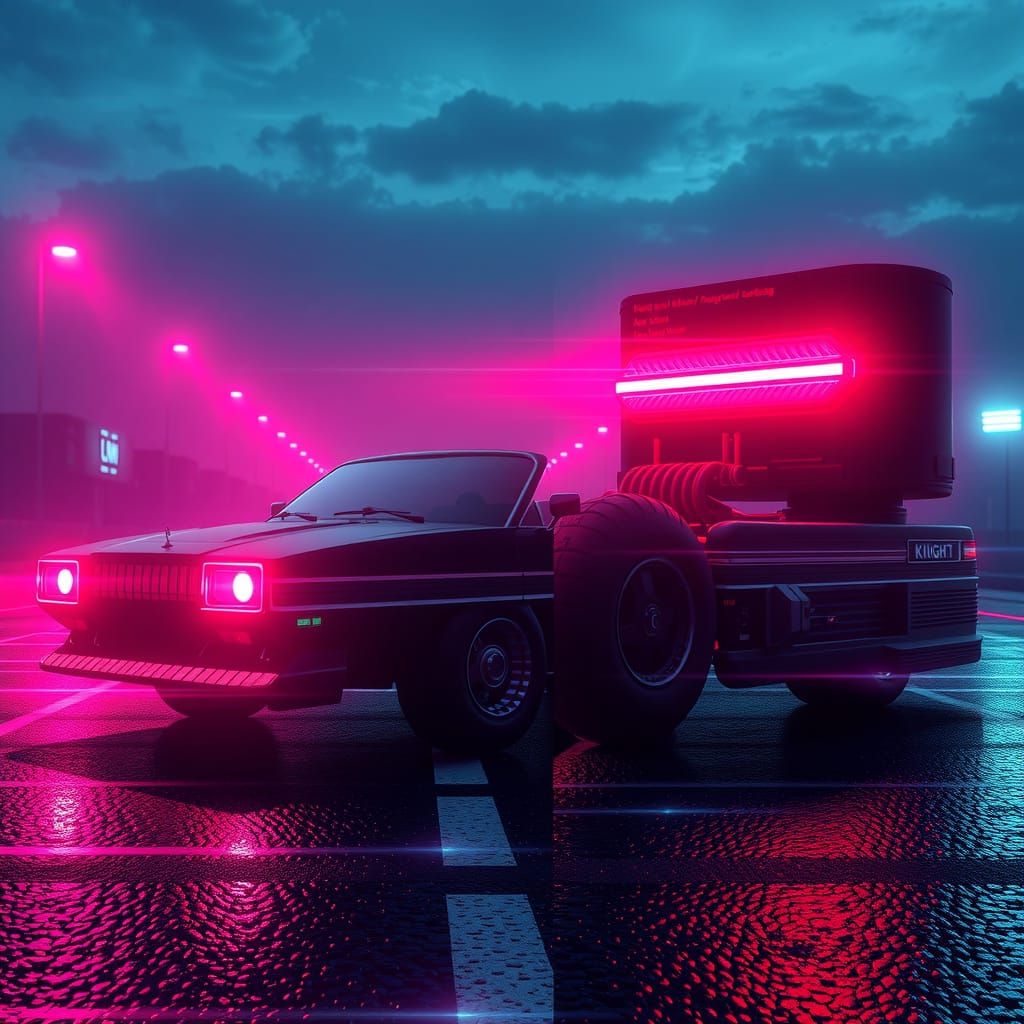 Cyberpunk Knight Rider Car in Synthwave Style