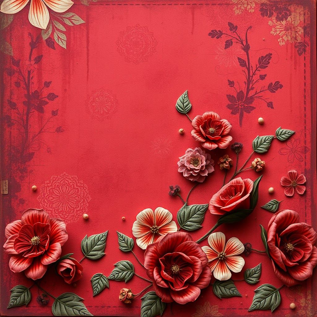 Floral Vintage Fantasy Digital Art in Shabby Chic Style