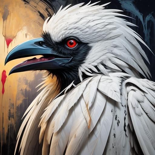 Grotesque White Raven in Impressionist Style