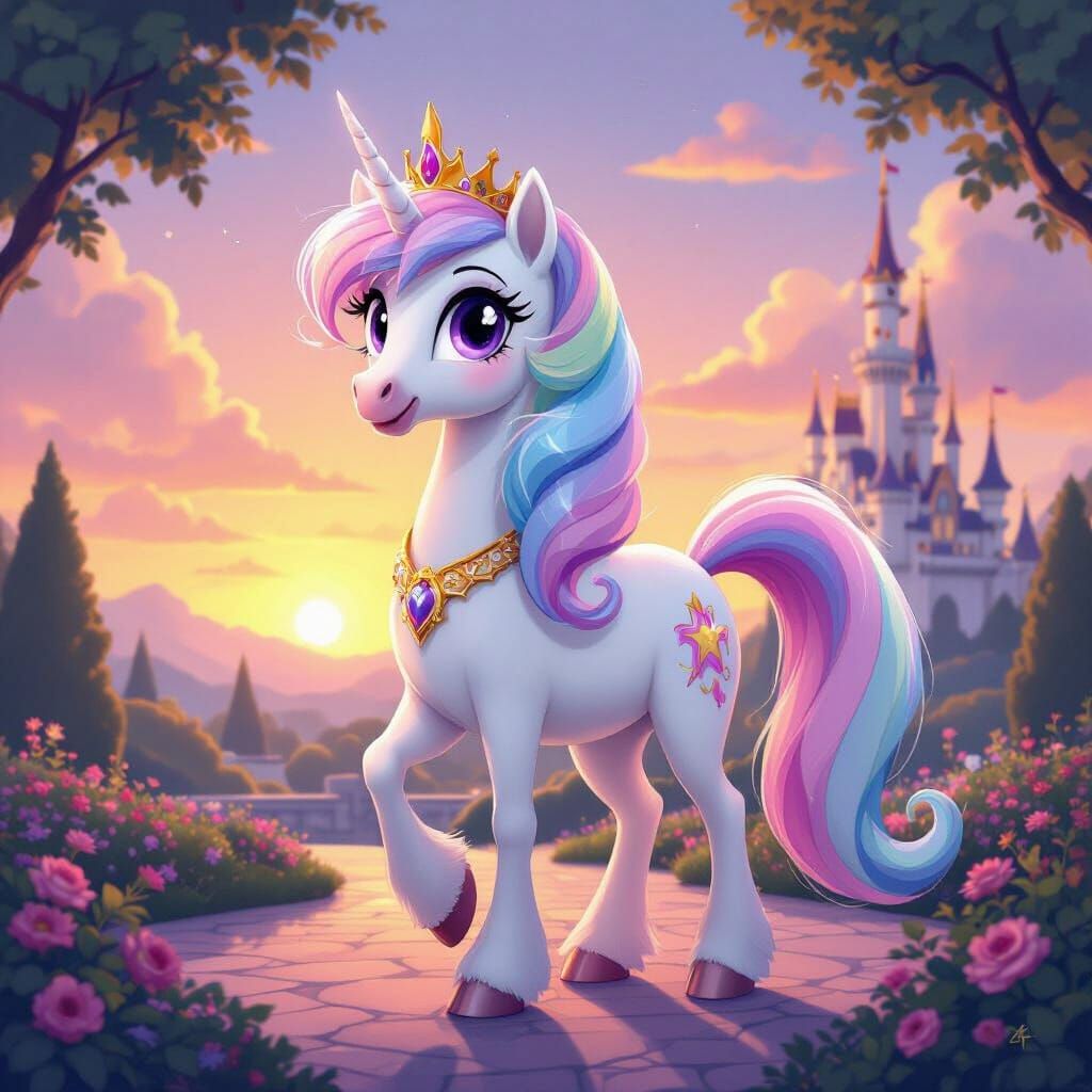 Princess Celestia in Canterlot Garden, 2D Cartoon Style