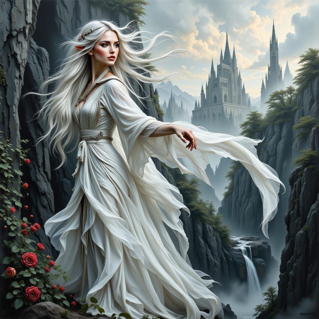 Beautiful Elf Woman in Watercolor Acrylic Style