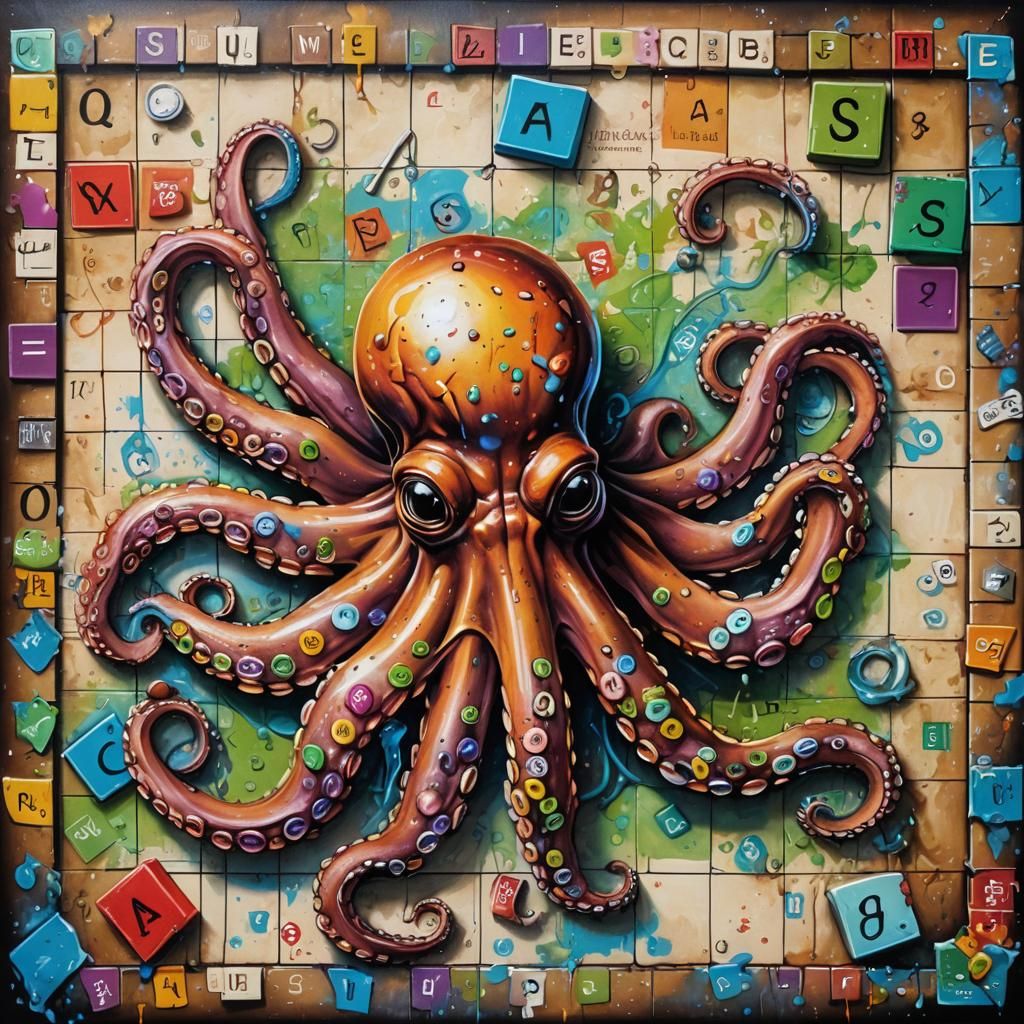 Octopus Plays Scrabble in Graffiti Street Art
