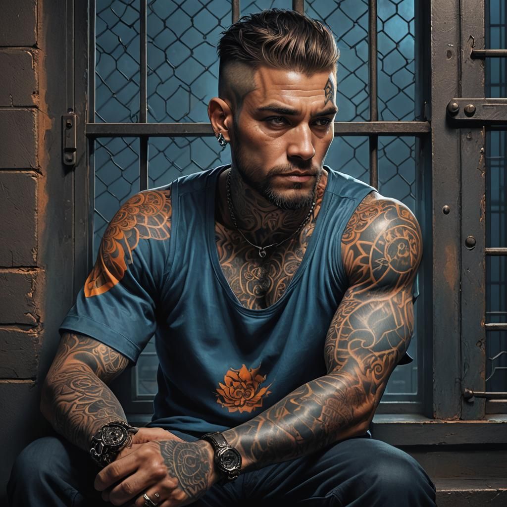 Mysterious Inmate with Intricate Fantasy Tattoos