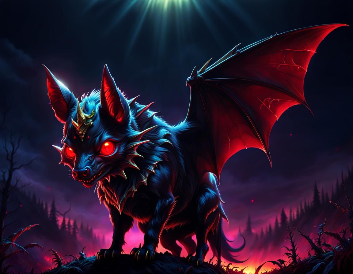 Bejeweled Vampire Unicorn Bat in Dark Fantasy Style
