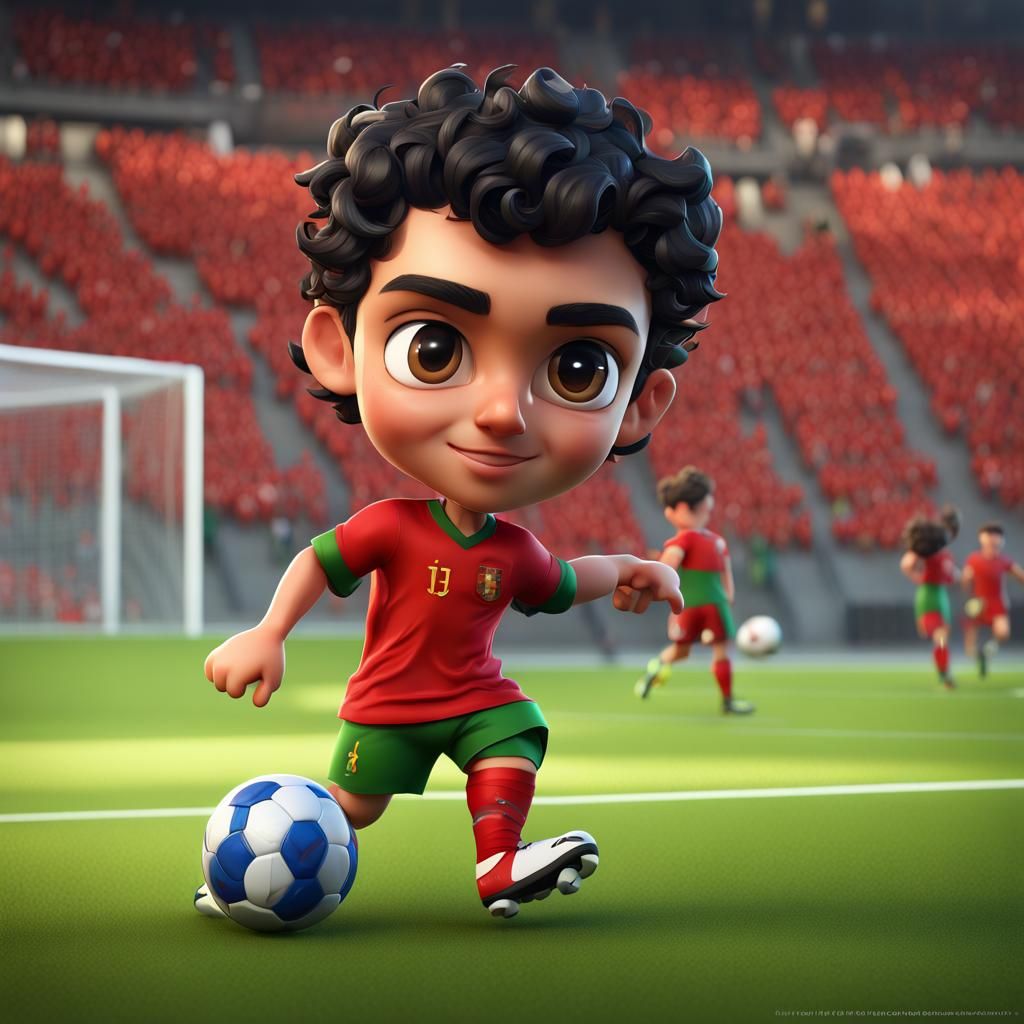 Chibi Soccer Player in Portugal Kit: Detailed Digital Art