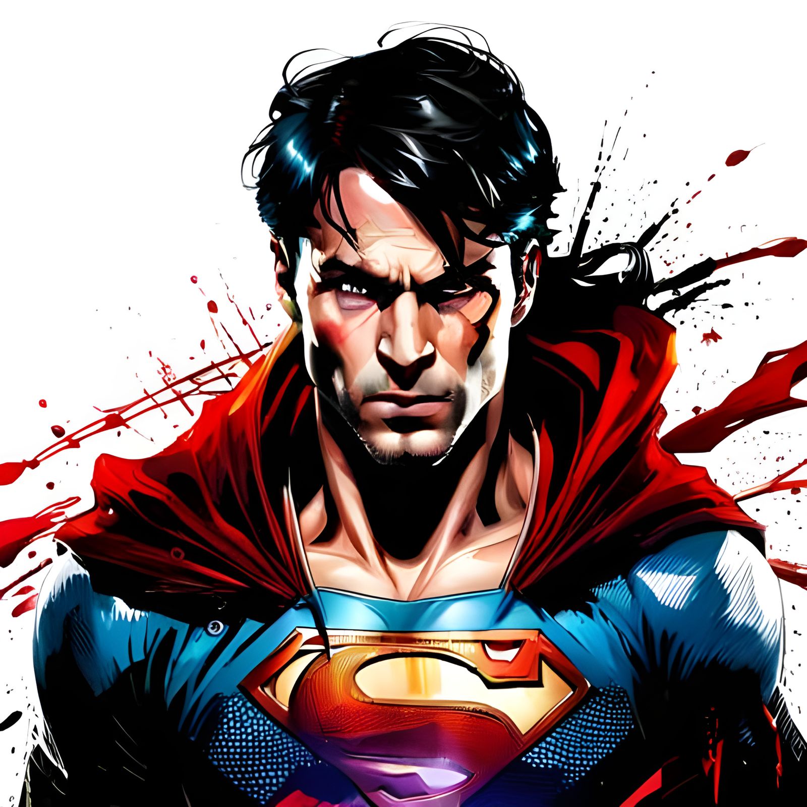 Angry Superman Portrait in Hyperrealistic Splash Art