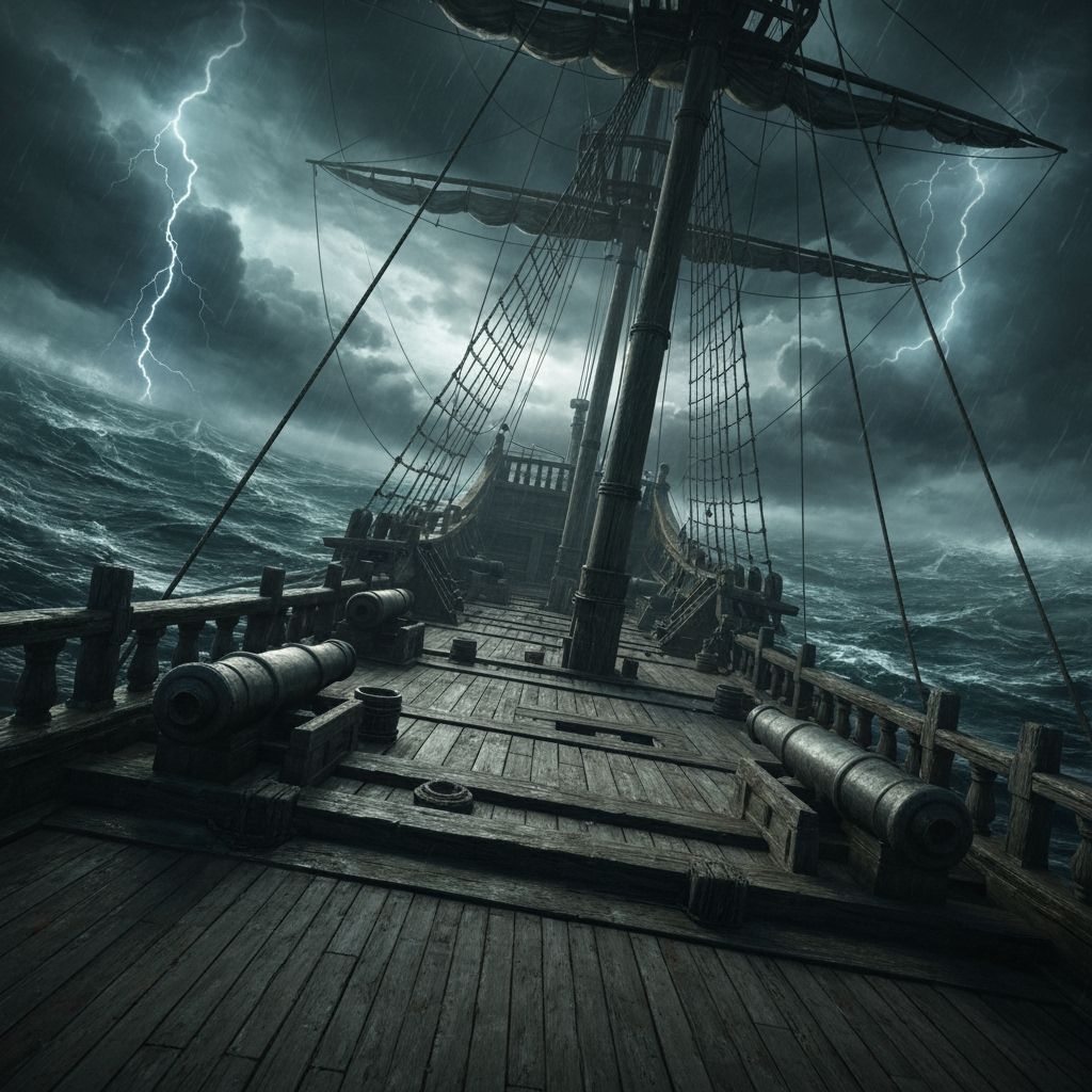 Pirate Ship Battle on Stormy Seas: Digital Matte Painting