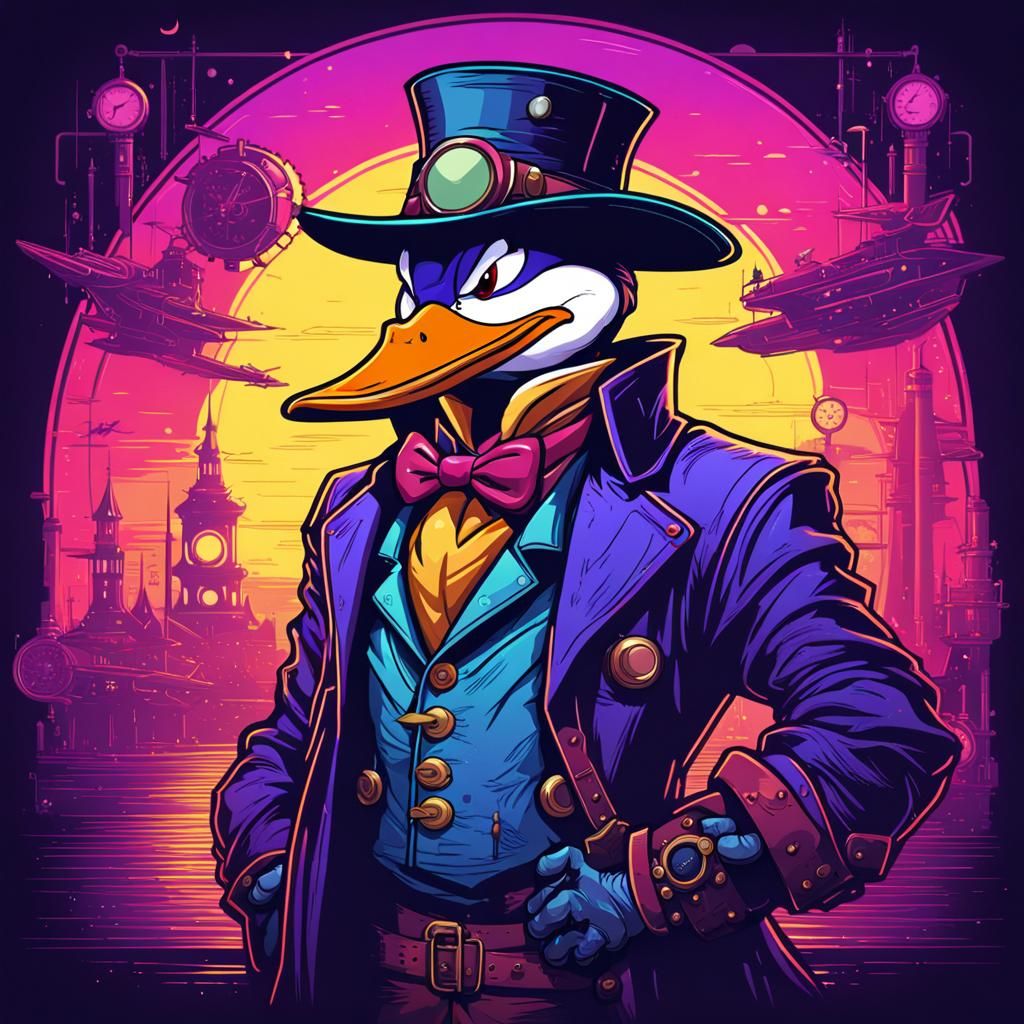 Darkwing Duck in Steampunk Synthwave Style