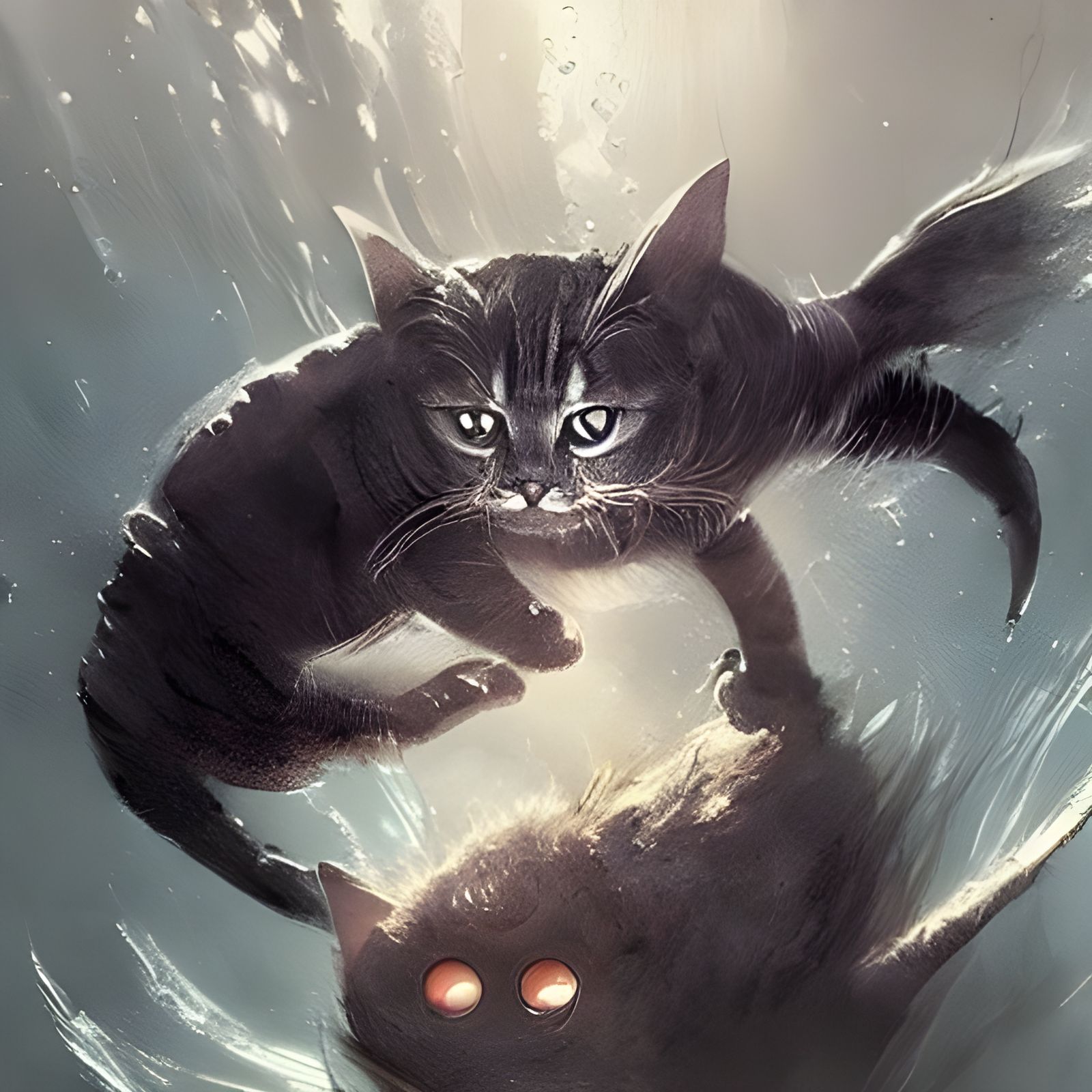 Underwater Cats Embrace in Sinister Gothic Style