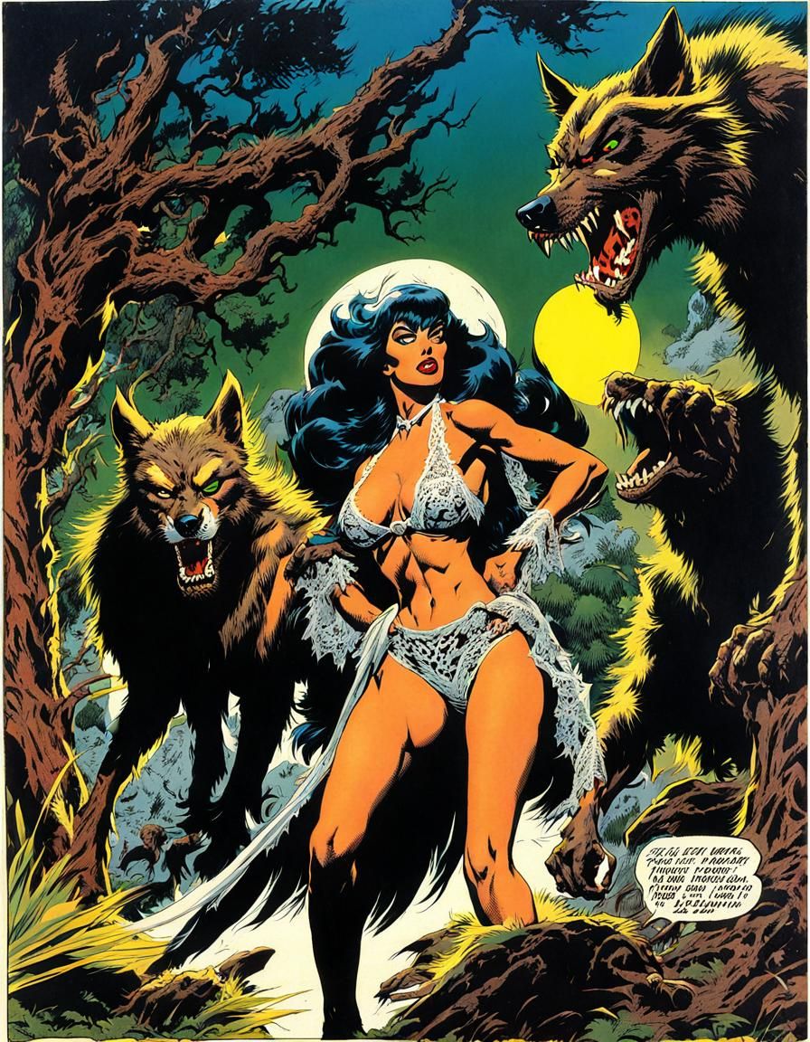Werewolf Witch in Lacy Bikini, Comic Book Art