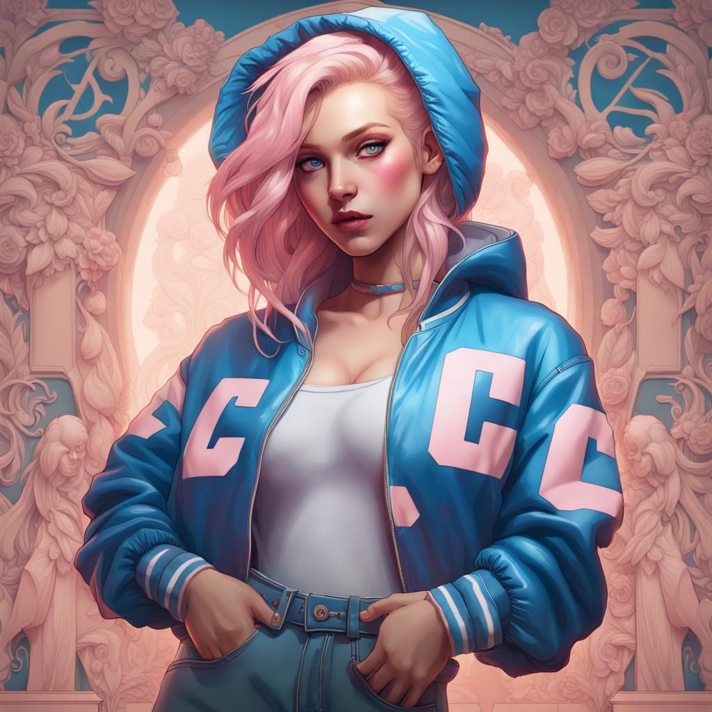 Blonde in Bomber Jacket: Hyperdetailed Digital Portrait