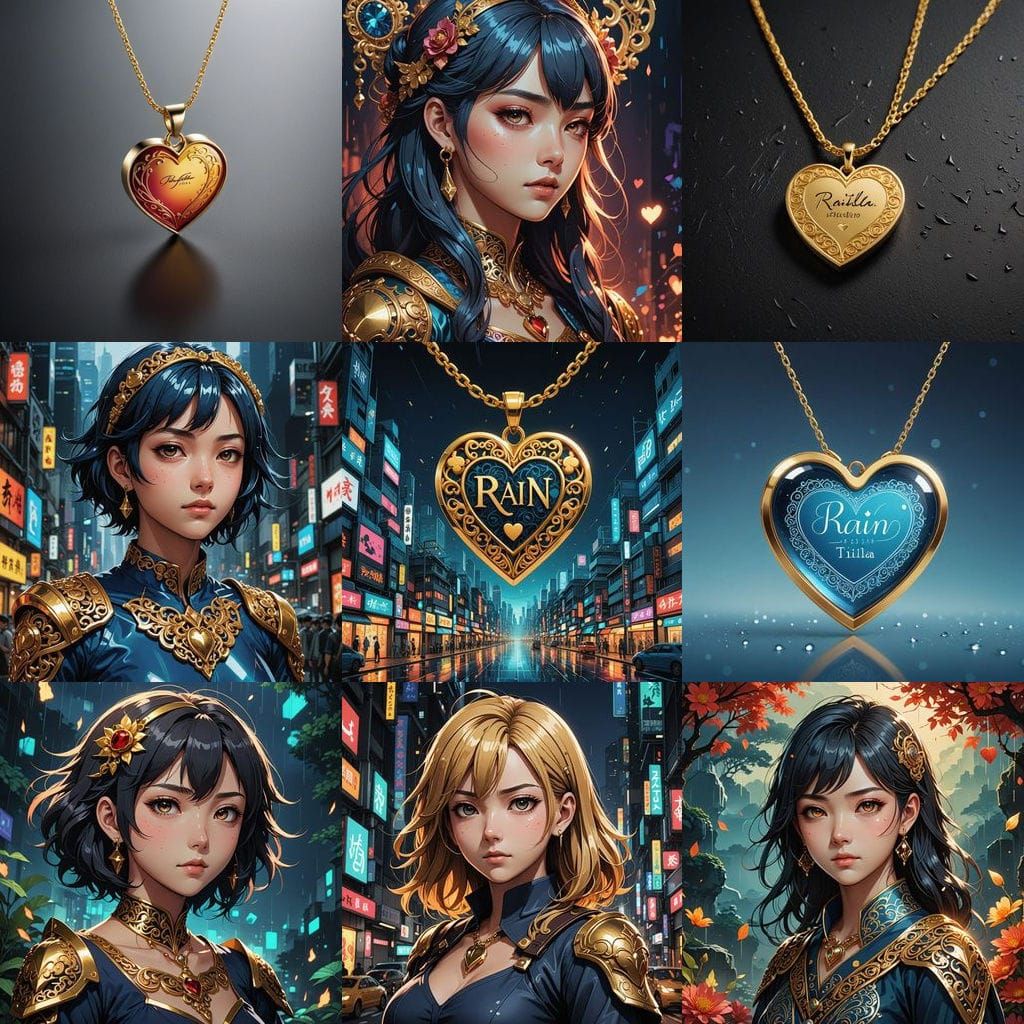 24 Karat Gold Heart Necklace in Vibrant Manga Style