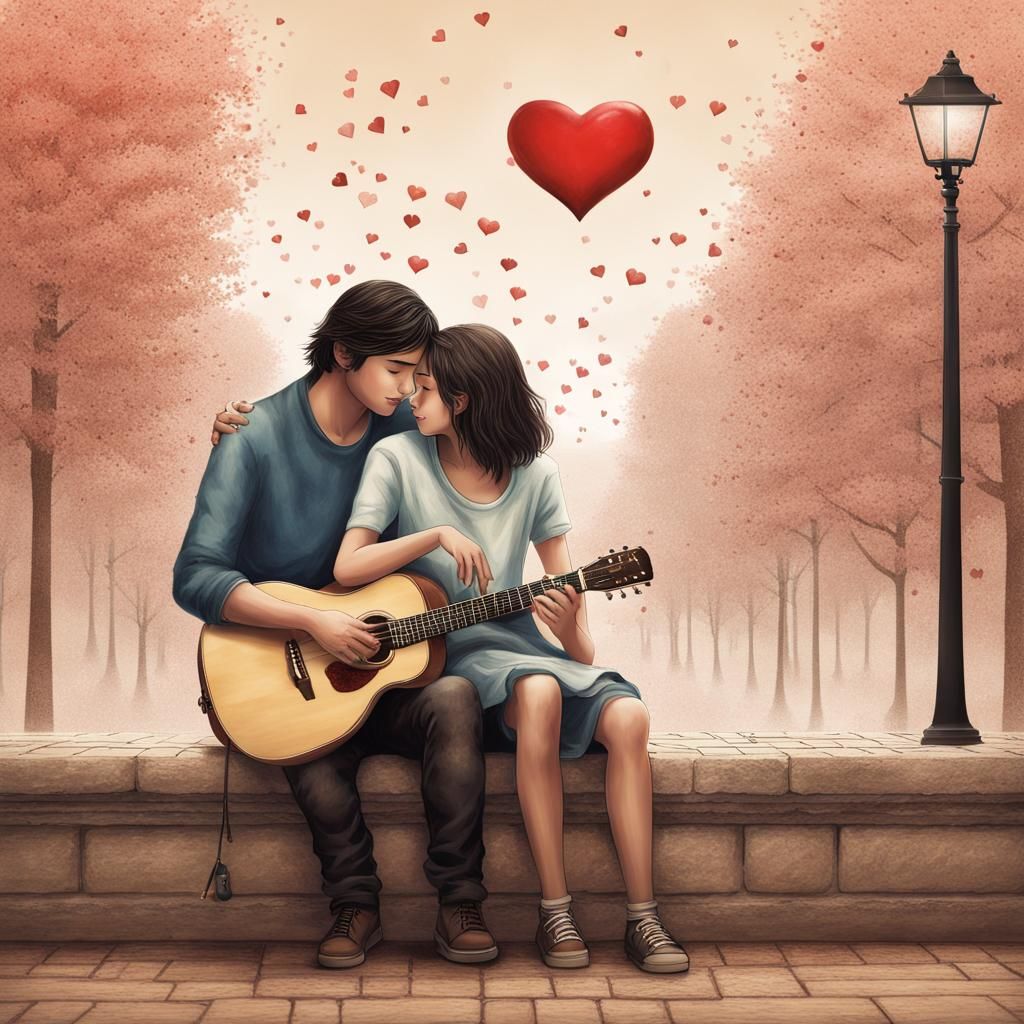 Romantic Book Cover: Guitarist and Blind Girl