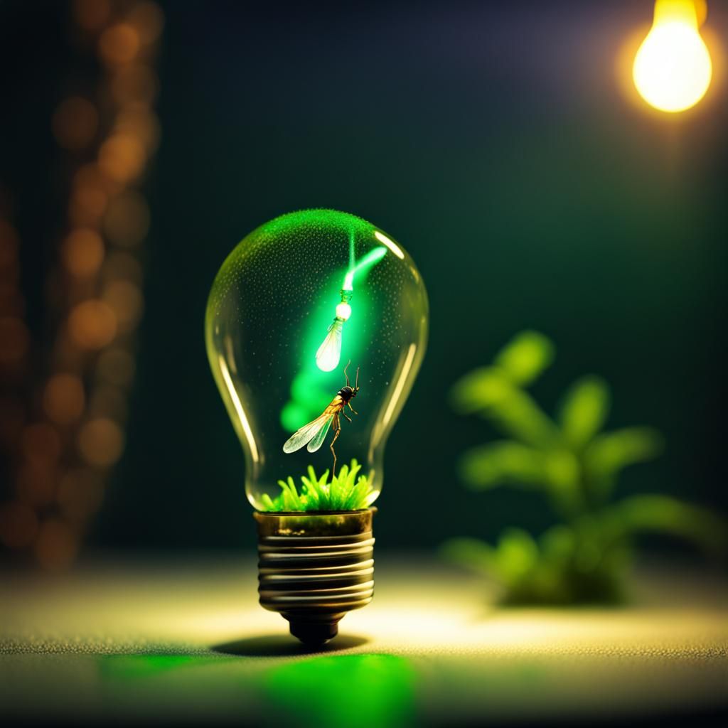 Firefly in Light Bulb Macro Photograph