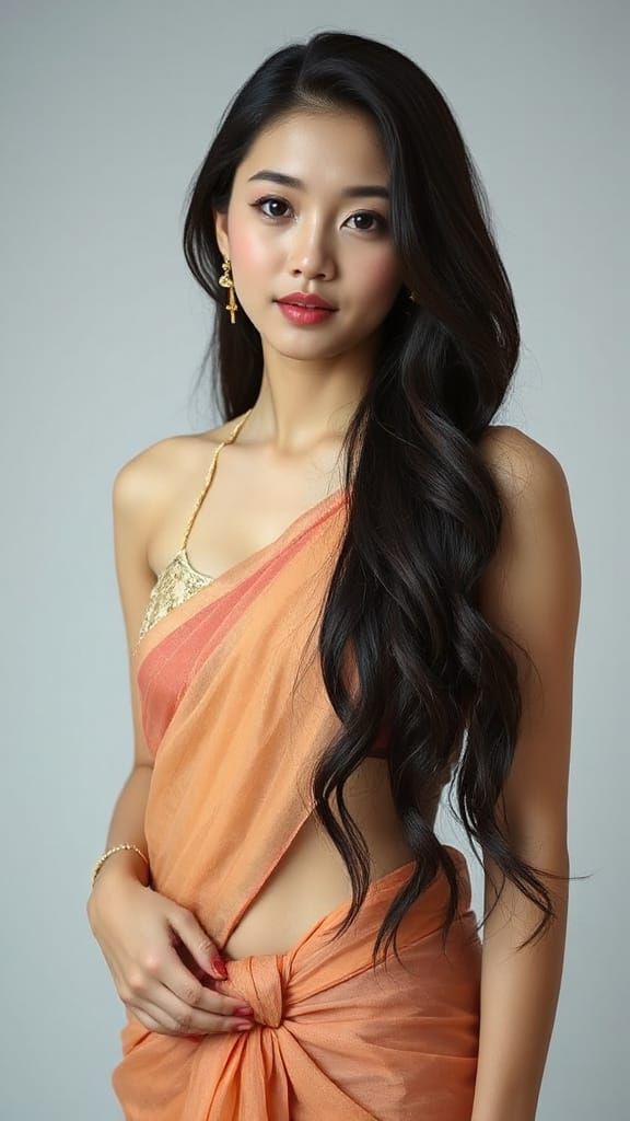 Elegant Korean Woman in Traditional Indian Dress