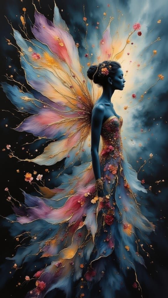 Flower Faerie Silhouette in Surreal Watercolour Style